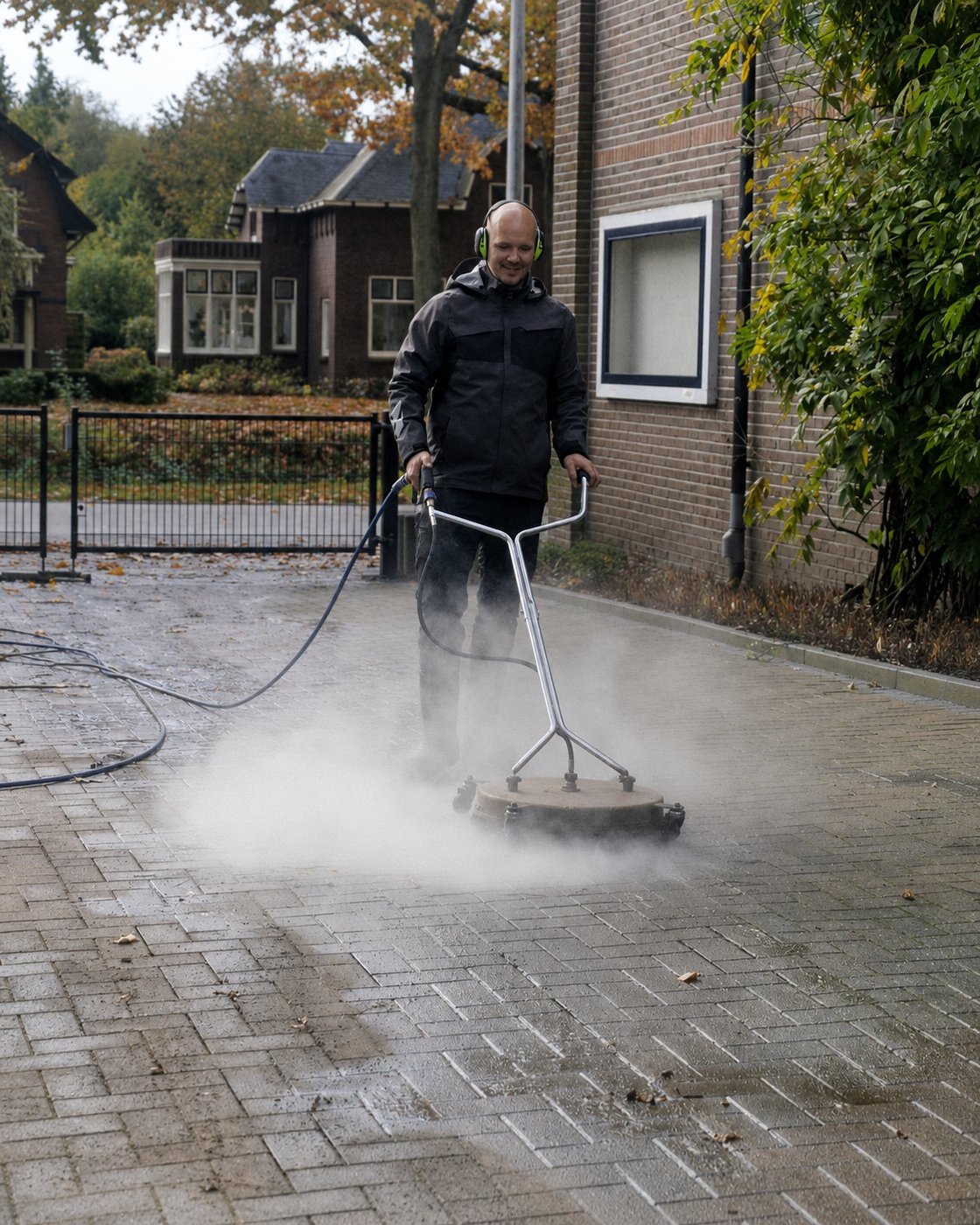 Terrasreiniger in actie